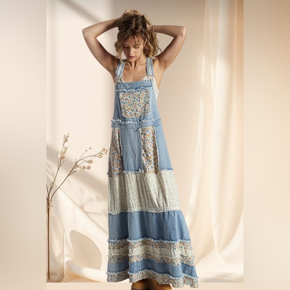 POL Denim Patchwork Maxi Dress with Floral Panels - Picture 8 of 10